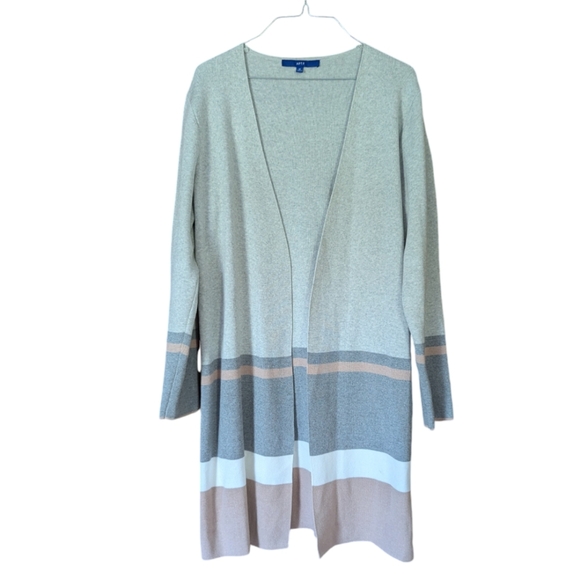 Apt.9 Long Sleeve Cardigan Colorblock Sweater Gray Tan Peach Size M - Picture 1 of 7